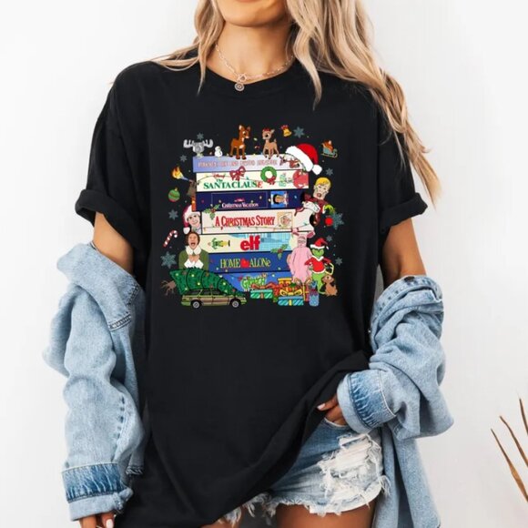 Retro VHS Christmas Movies Tee, 90s Style Christmas Shirt, Xmas Party T-Shirt - Picture 1 of 1